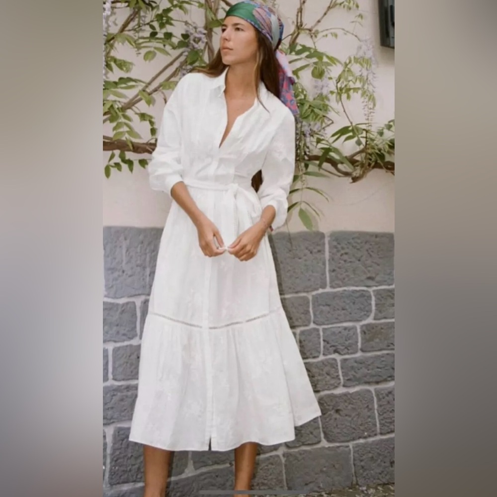 Zara new white embroidered shirt dress size. XL - Picture 2 of 12